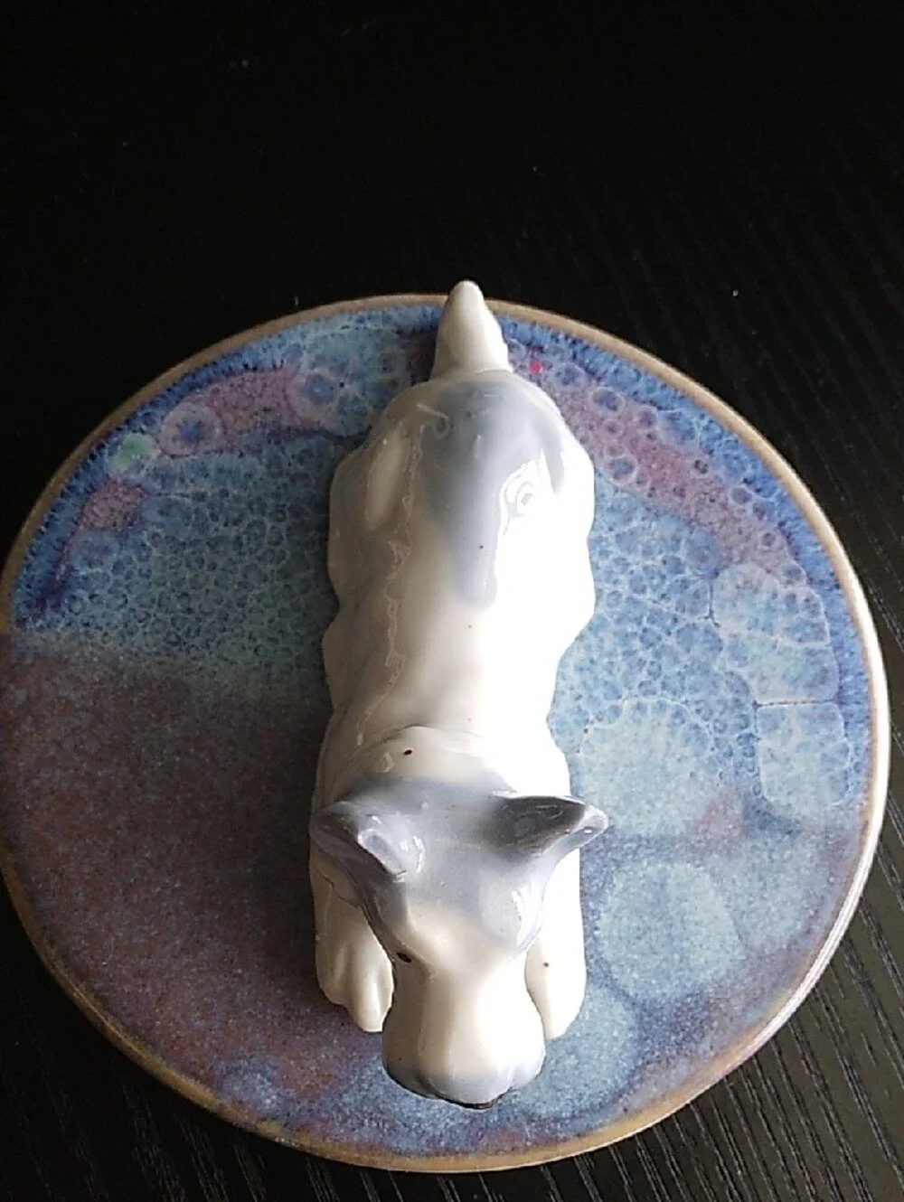 Vintage White and Blue Ceramic Scottie Dog Figurine